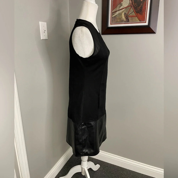KF/Kaufman Franco Collection Onyx Leather Front Mini Dress Size 4 Sheer Cap Sexy - Picture 4 of 8